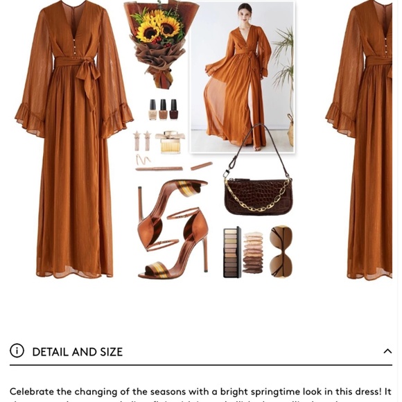 Shimmer Chiffon Ruffle Sleeve Maxi Dress Rust - Picture 3 of 5